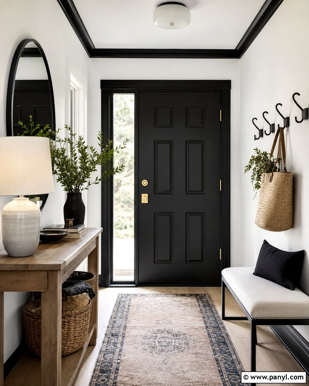 Entryway With White Walls And Black Trim - 20 White Wall And Black Trim Ideas