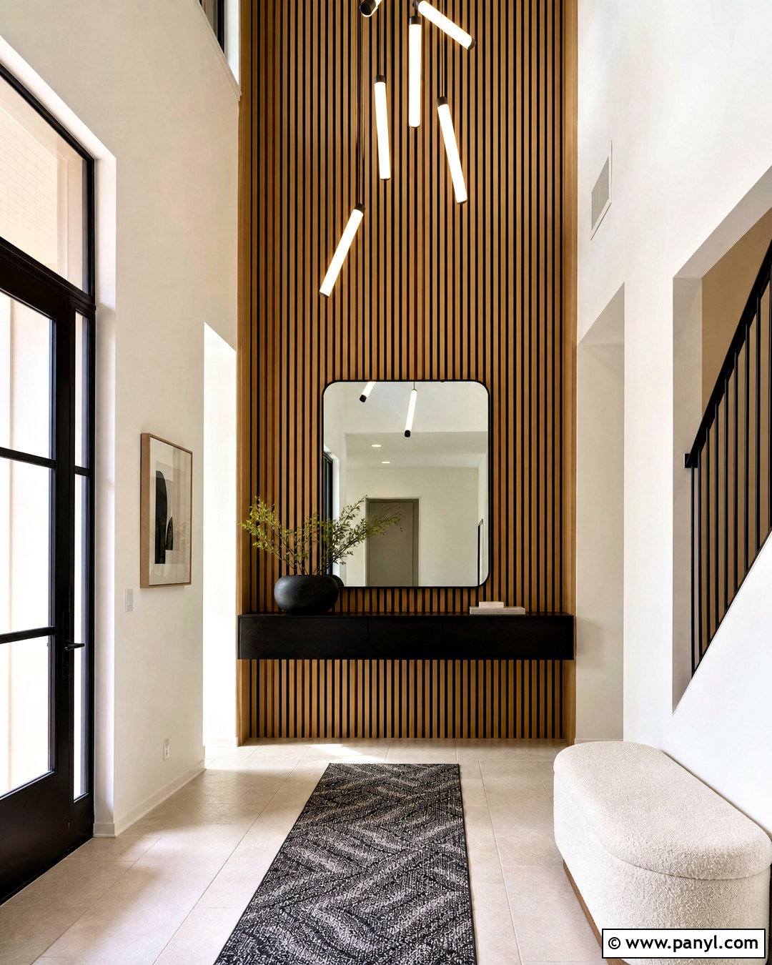 Entryway With Wood Slat Accent Wall - 20 tall entryway ideas high ceilings