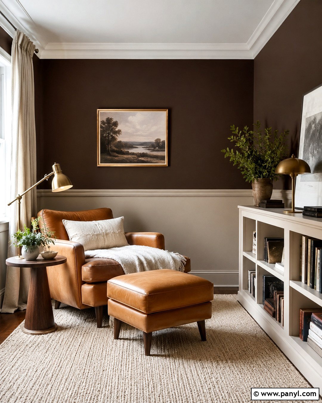 Espresso And Mushroom Reading Room Walls - 20 Two Tone Walls Dark On Top Ideas
