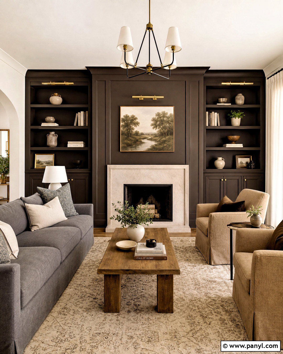 Espresso Brown Fireplace Accent Wall - 20 brown accent wall living room ideas