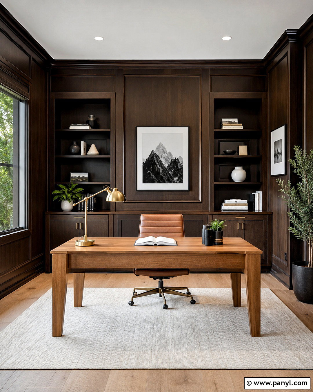 Espresso Brown Home Office Paneling - 20 brown panelling ideas