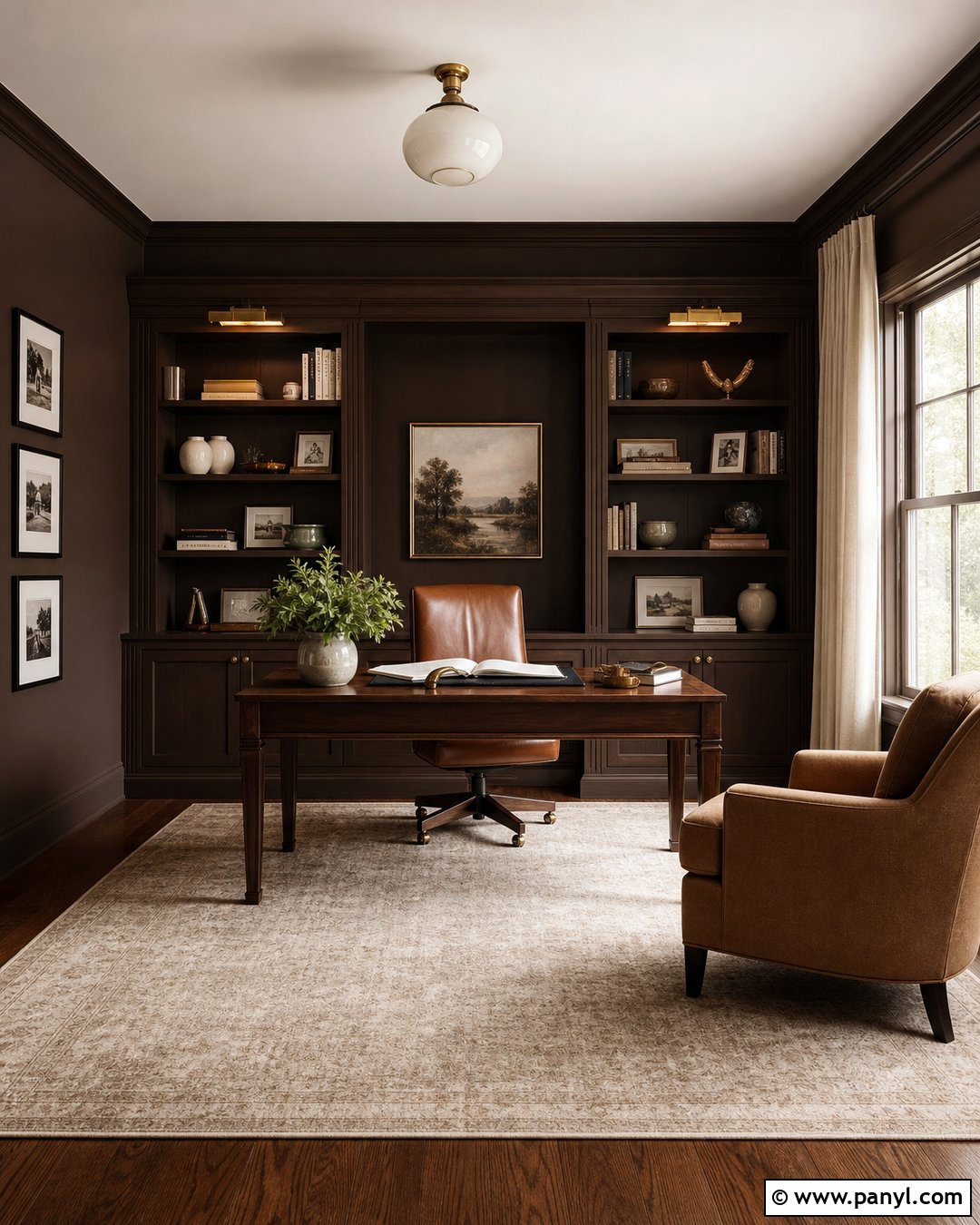 Espresso Brown Home Office Walls - 35 Brown Wall Color Ideas