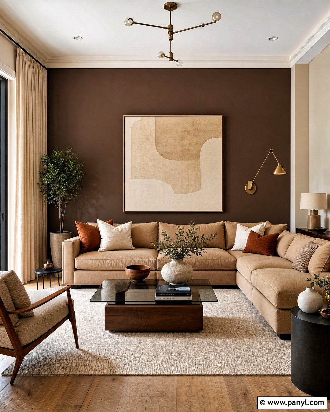 Espresso Brown Living Room Feature Wall - 20 dark feature wall ideas
