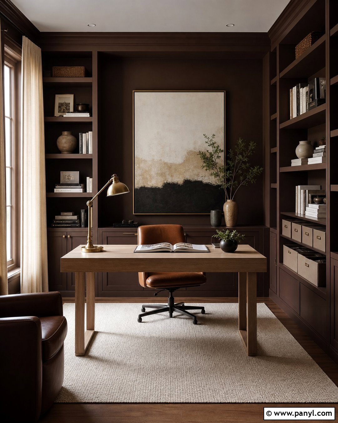 Espresso Brown Wall Home Office - 35 brown wall aesthetic ideas