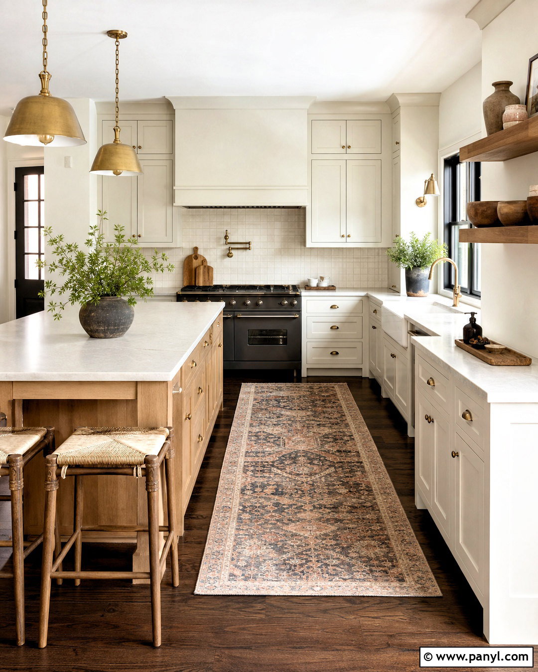 Espresso Floor Cream Farmhouse Kitchen - 20 dark floors light walls