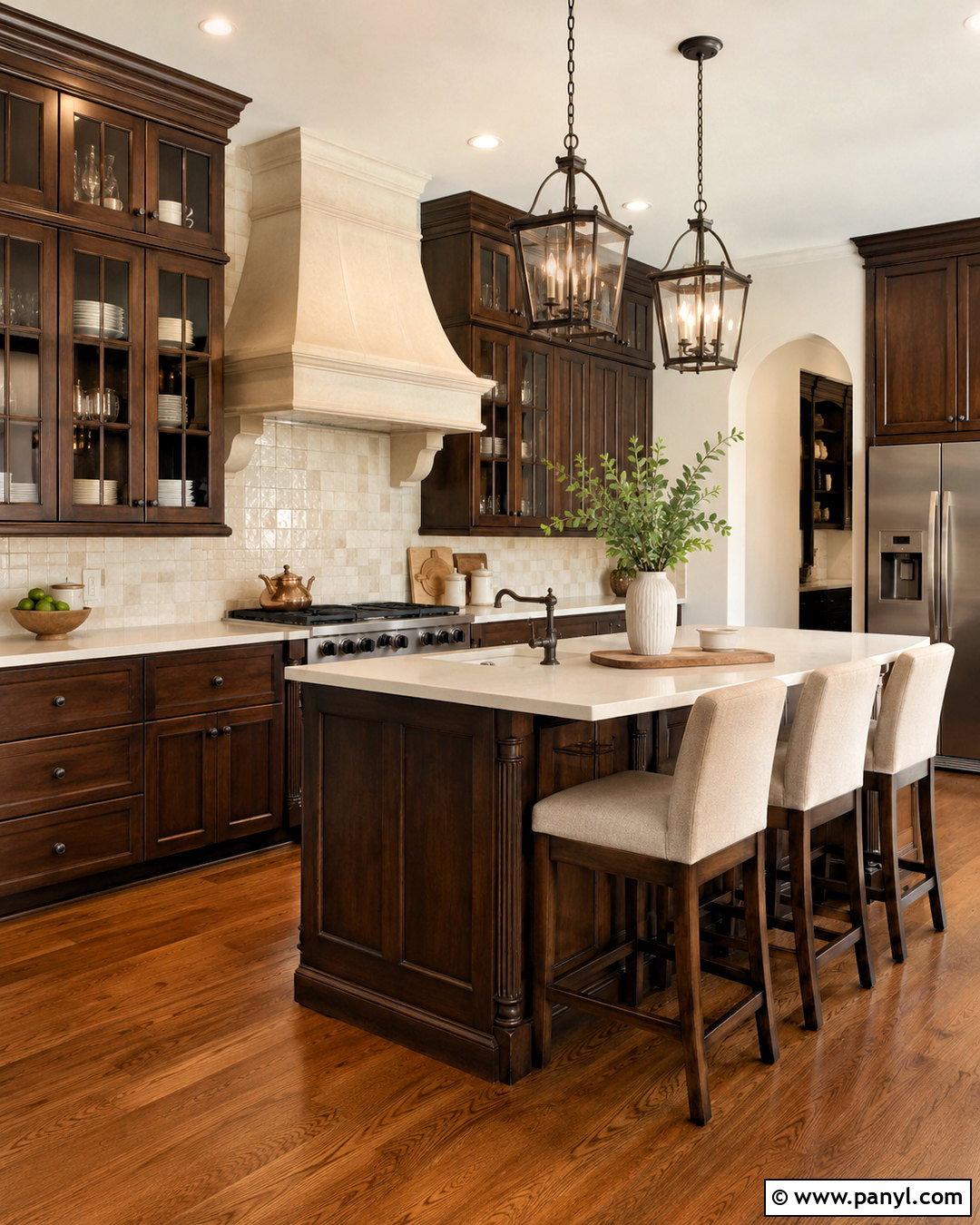 Espresso Kitchen With Cream Countertops - 20 dark kitchen ideas