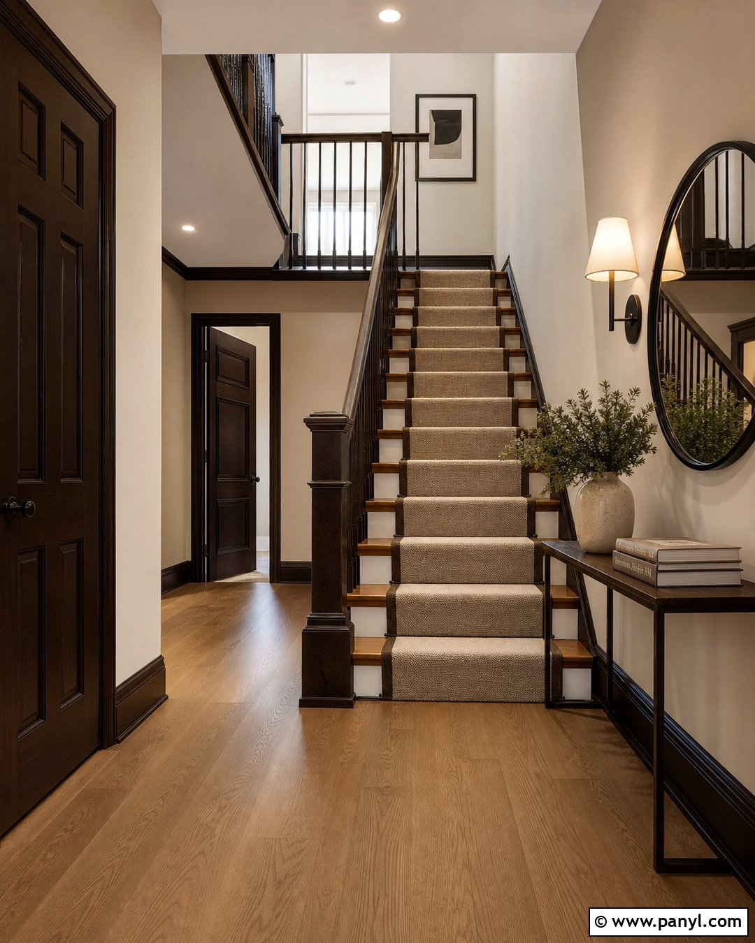 Espresso Skirting Boards On A Stair Landing - 35 Dark Skirting Boards Light Walls