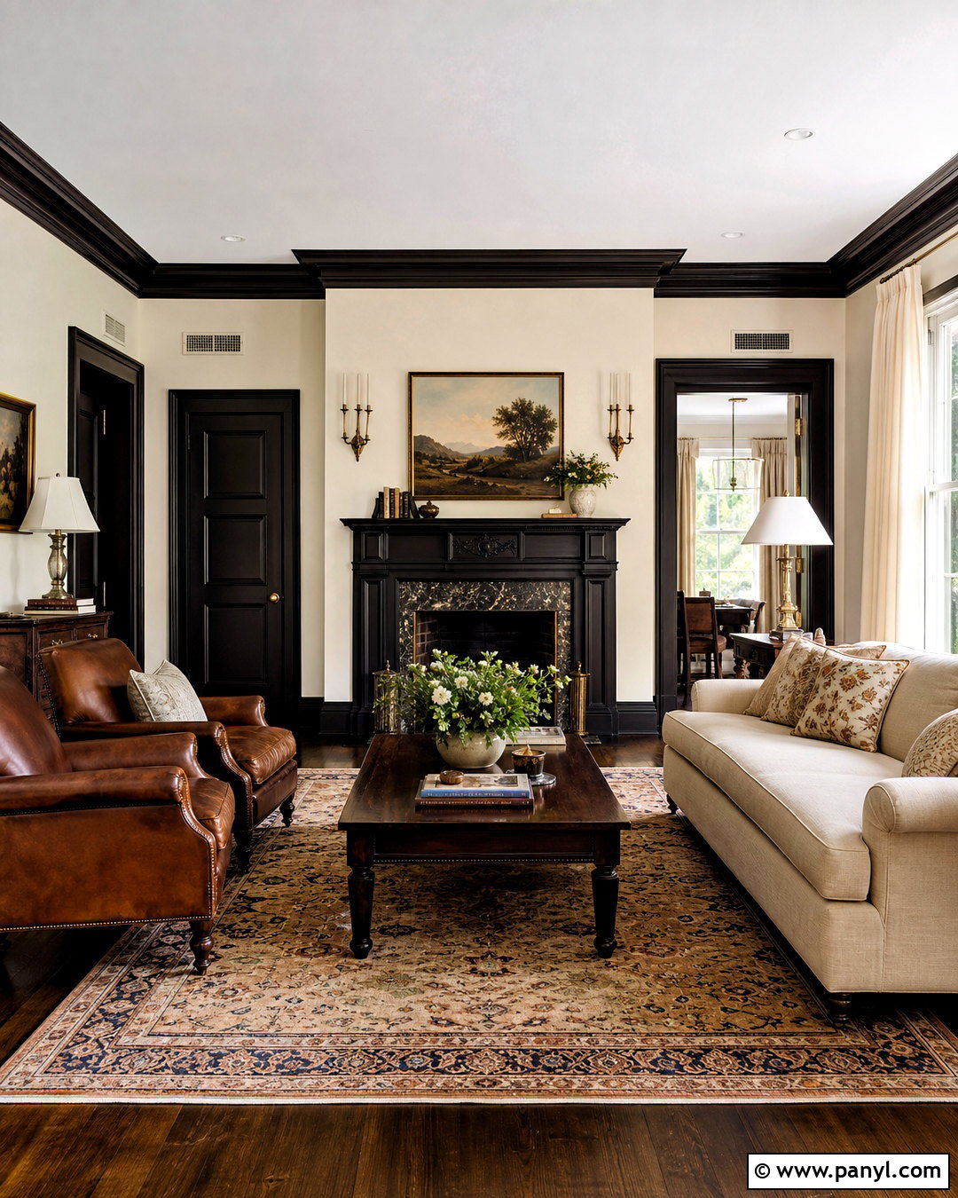 Espresso Trim Traditional Living Room - 20 dark baseboards and trim ideas