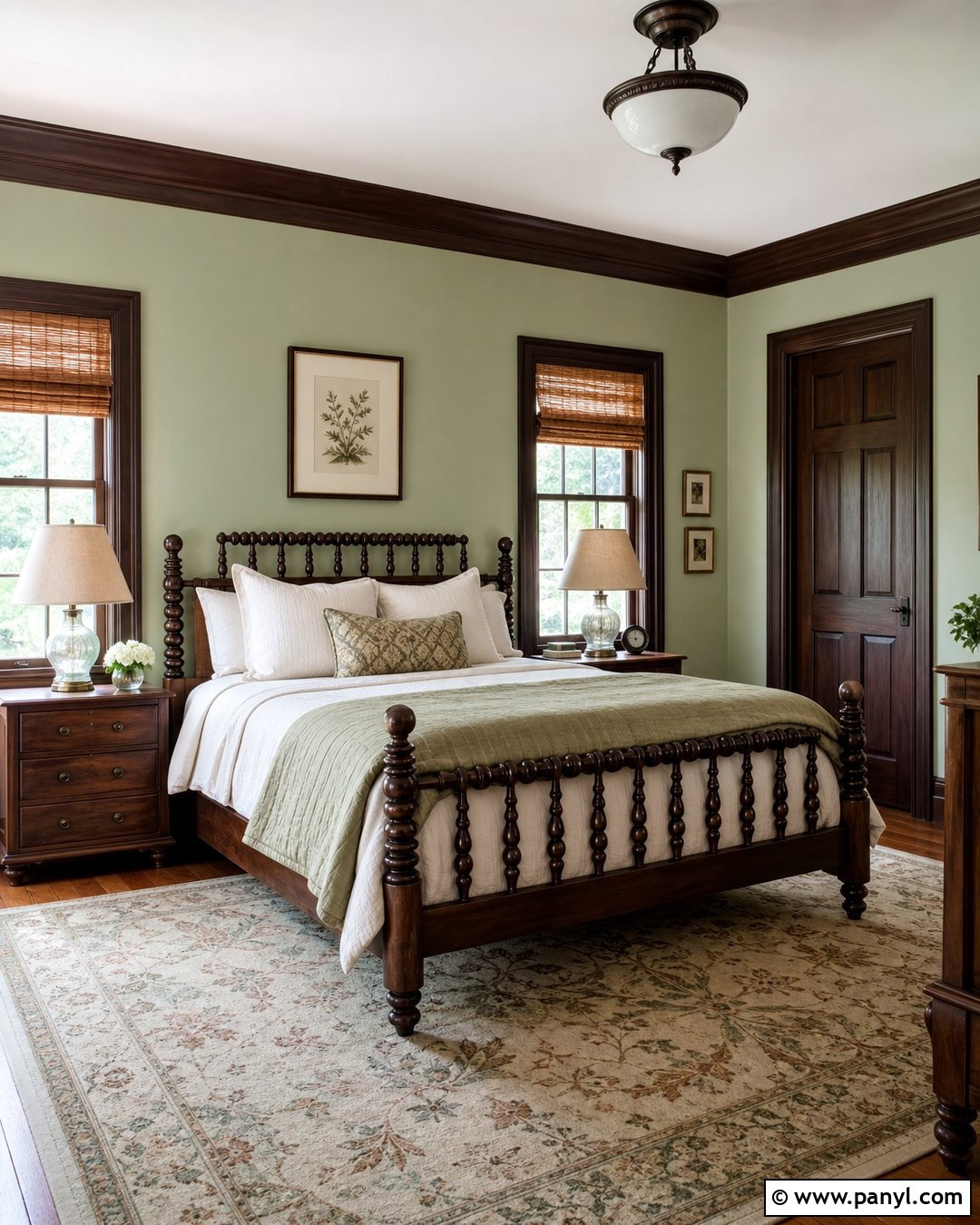 Espresso Trim With Pale Green Walls - 45 darker trim lighter walls