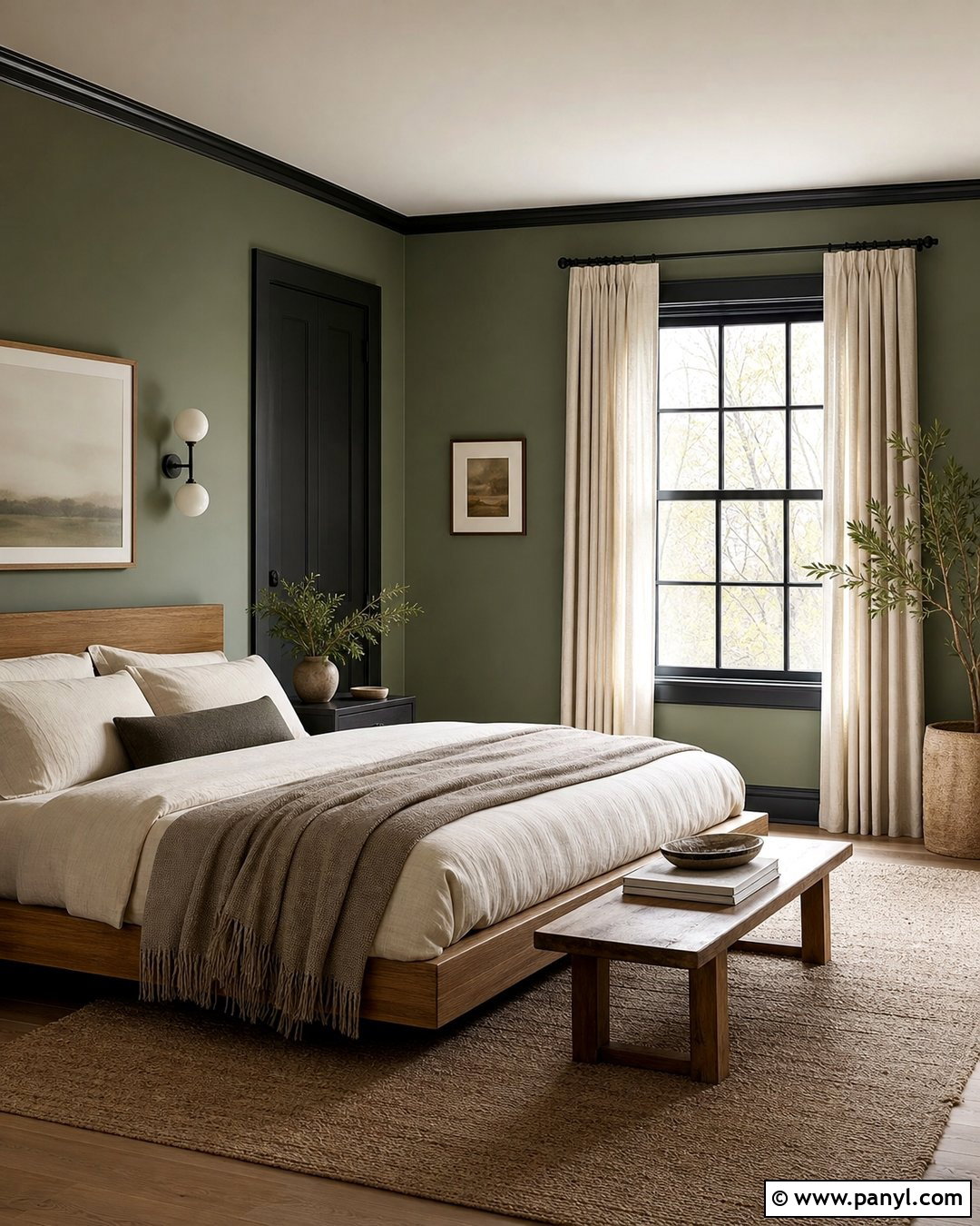 Eucalyptus Green Bedroom With Black Trim - 25 Green Wall Black Trim Ideas