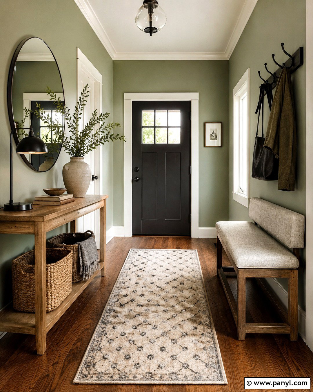 Eucalyptus Green Entryway - 20 Soft Green Wall Color Ideas