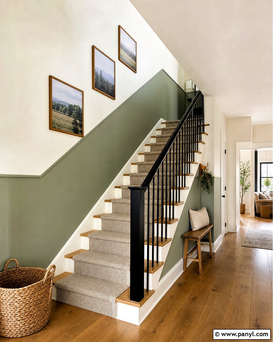 Eucalyptus Green Half Wall Staircase - 20 half green wall ideas