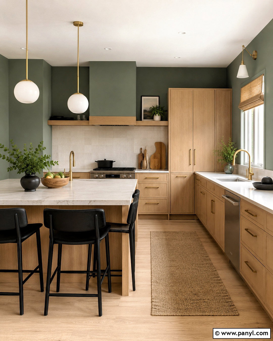 Eucalyptus Green Kitchen Walls With Light Oak Cabinets - 40 kitchen wall color ideas