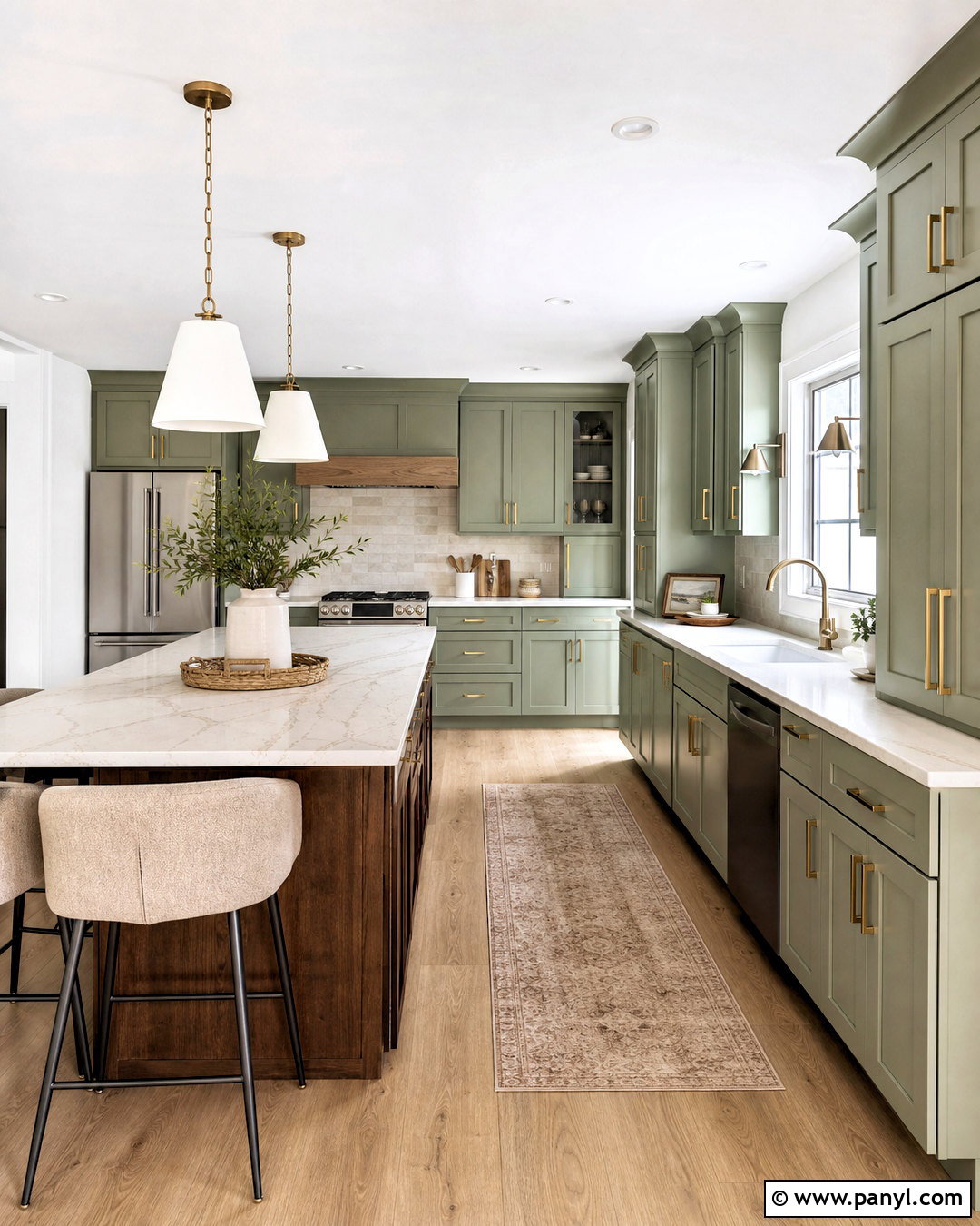 Eucalyptus Green Kitchen With Dark Brown Island - 20 green and brown kitchen ideas