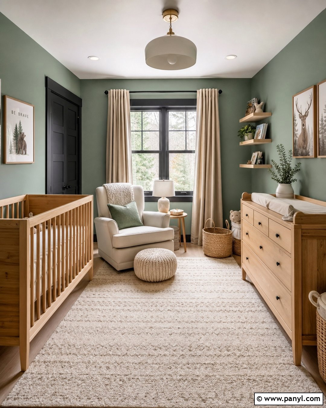 Eucalyptus Green Nursery With Black Trim - 25 Green Walls With Black Trim Ideas