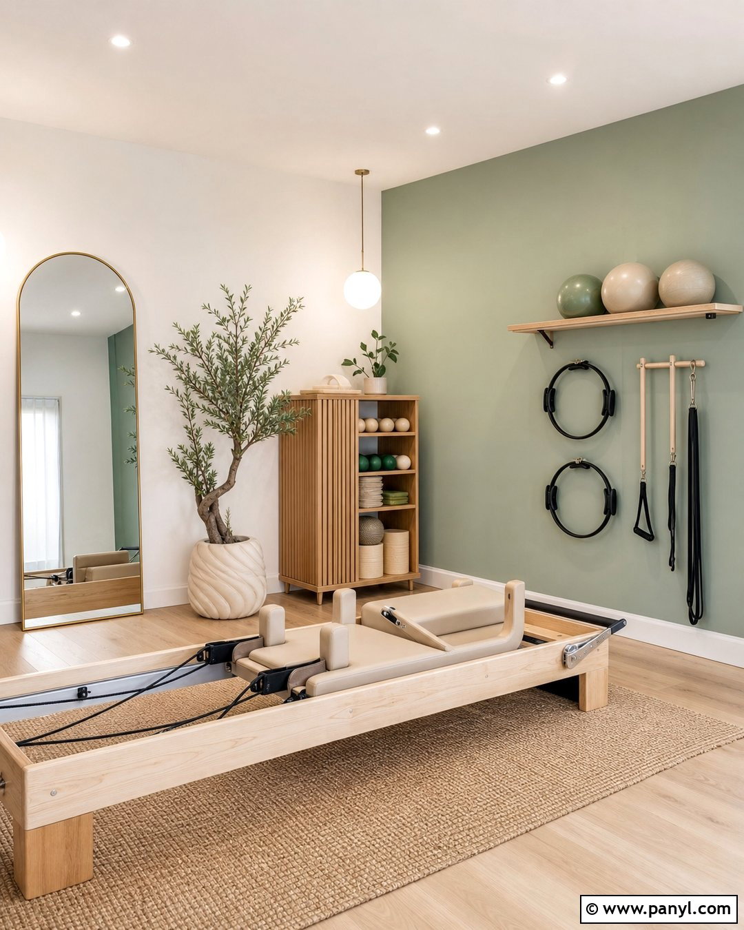 Eucalyptus Green Pilates Home Gym - 20 Modern Home Gym With Green Accent Wall Ideas