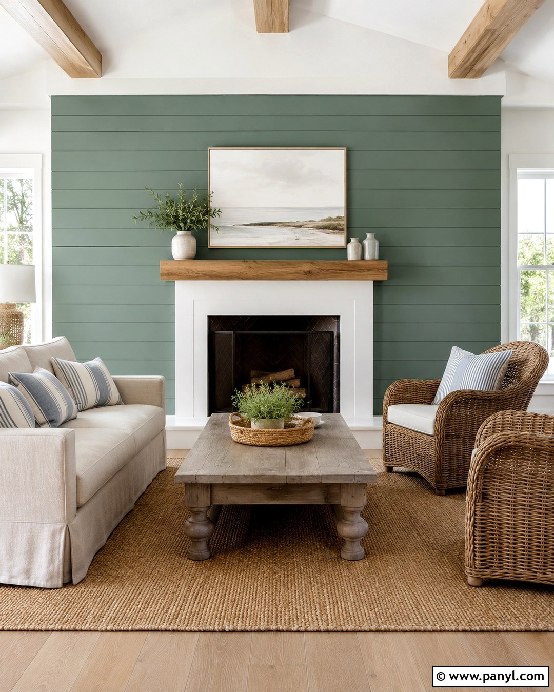 Eucalyptus Green Shiplap Fireplace Wall - 20 Green Wall Behind Fireplace Ideas