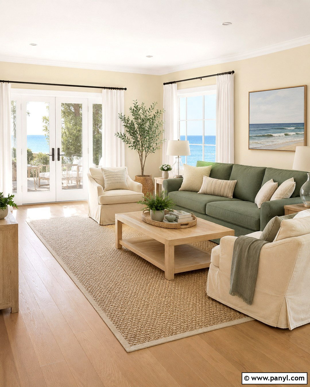 Eucalyptus Green Sofa With Creamy Yellow Walls - 20 Green Sofa Yellow Wall Ideas