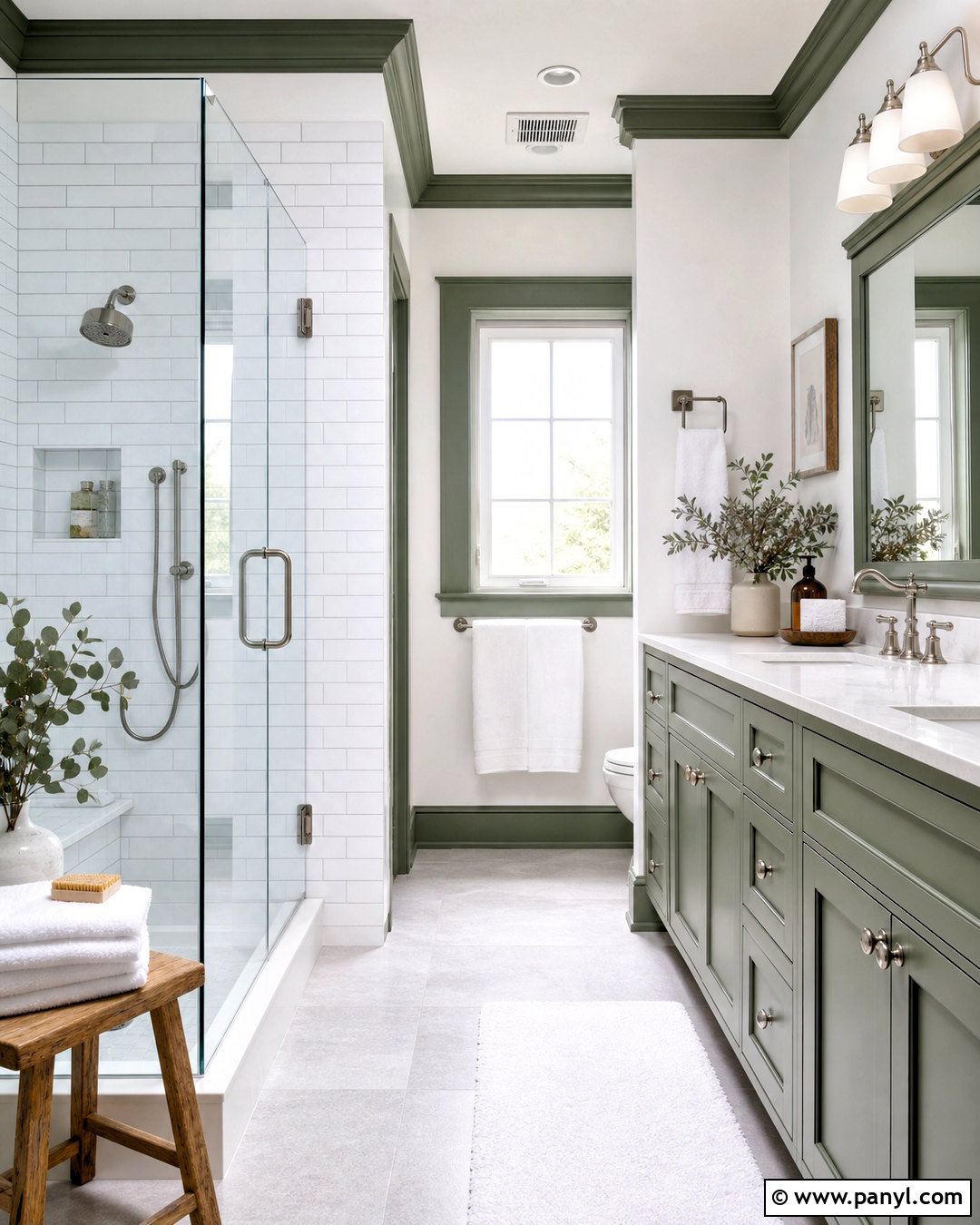Eucalyptus Green Trim Bathroom - 20 white walls green trim ideas