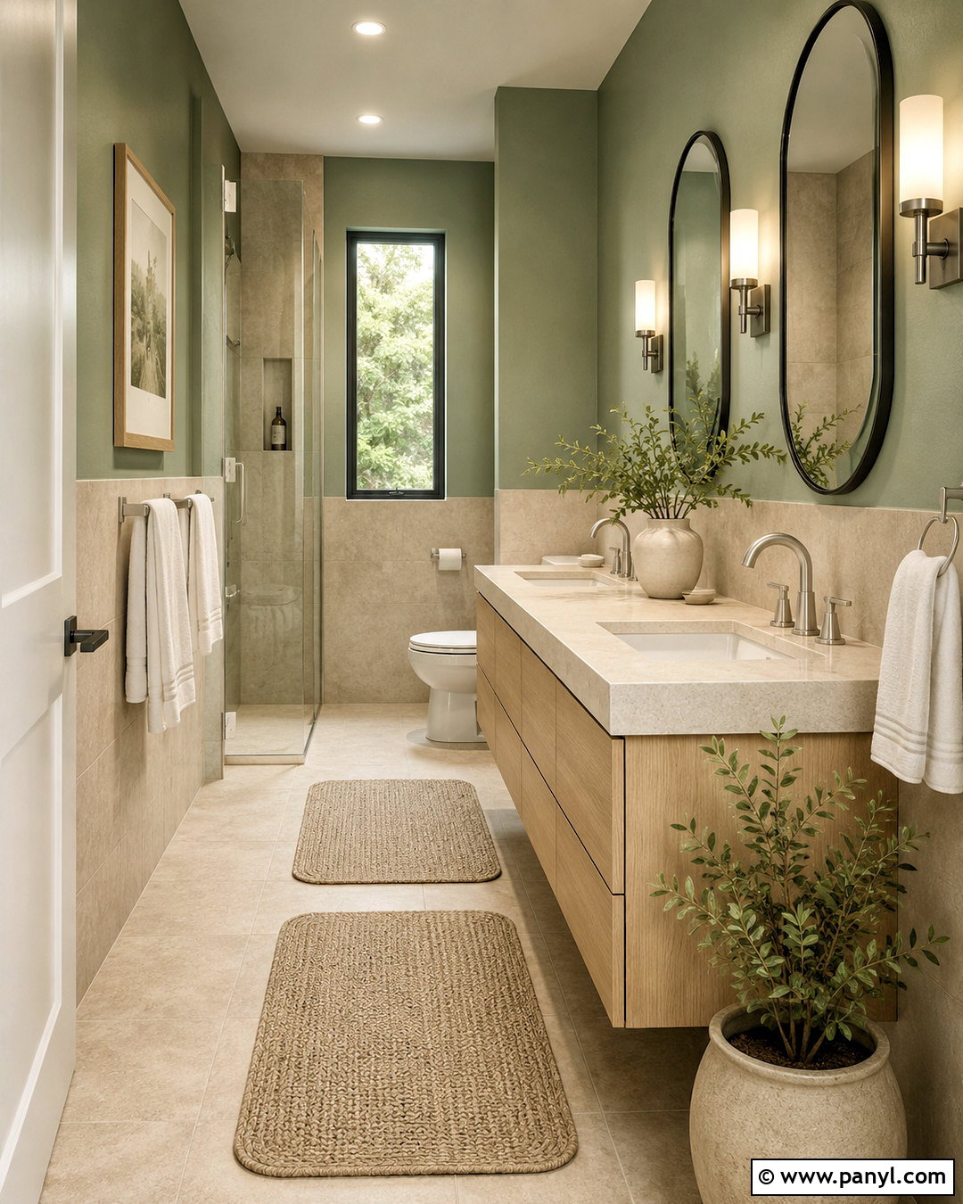 Eucalyptus Green Walls With Beige Bathroom Tiles - 20 What Color Goes With Beige Bathroom Tiles