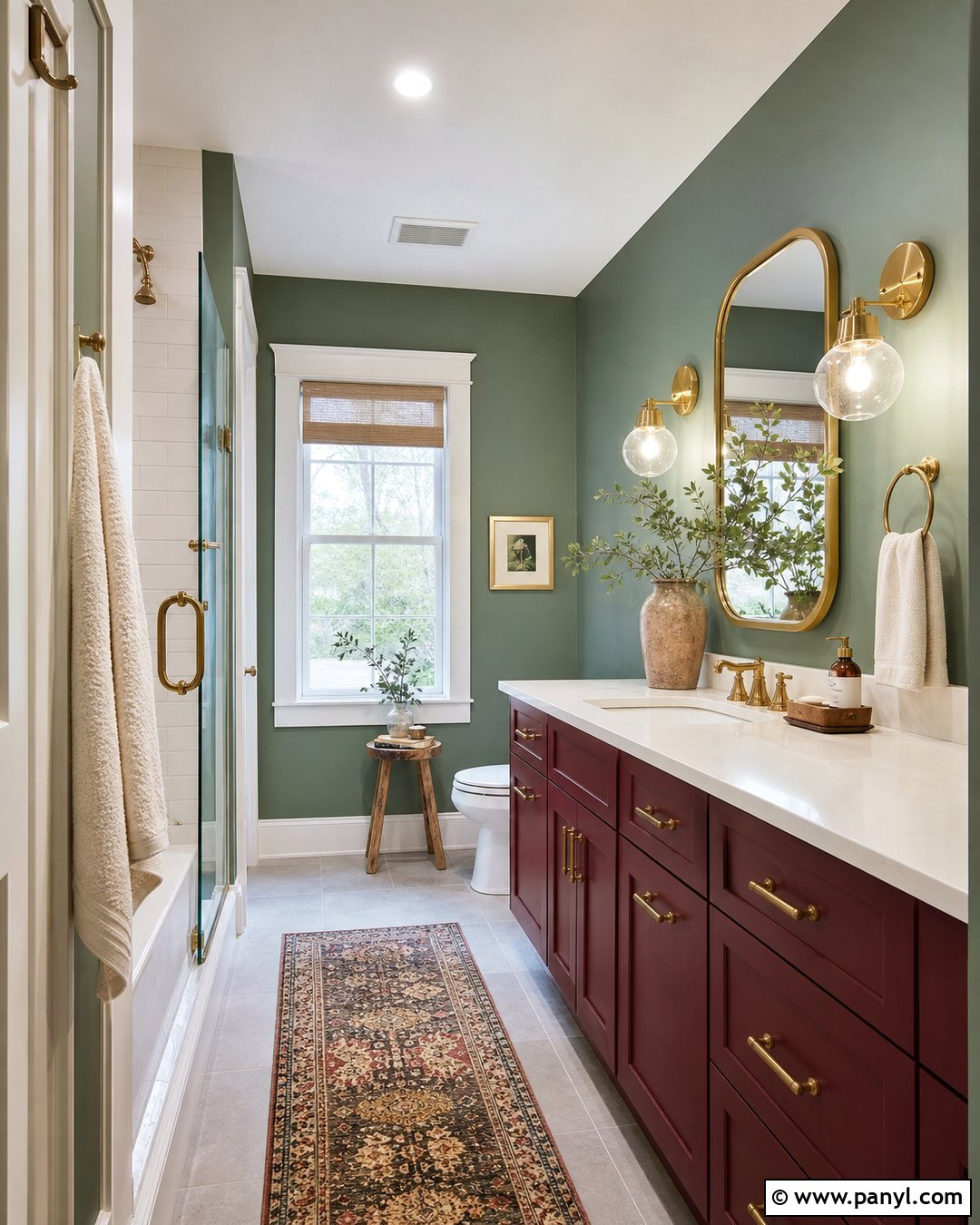 Eucalyptus Green Walls With Cranberry Red Vanity - 20 Red And Green Wall Paint Ideas
