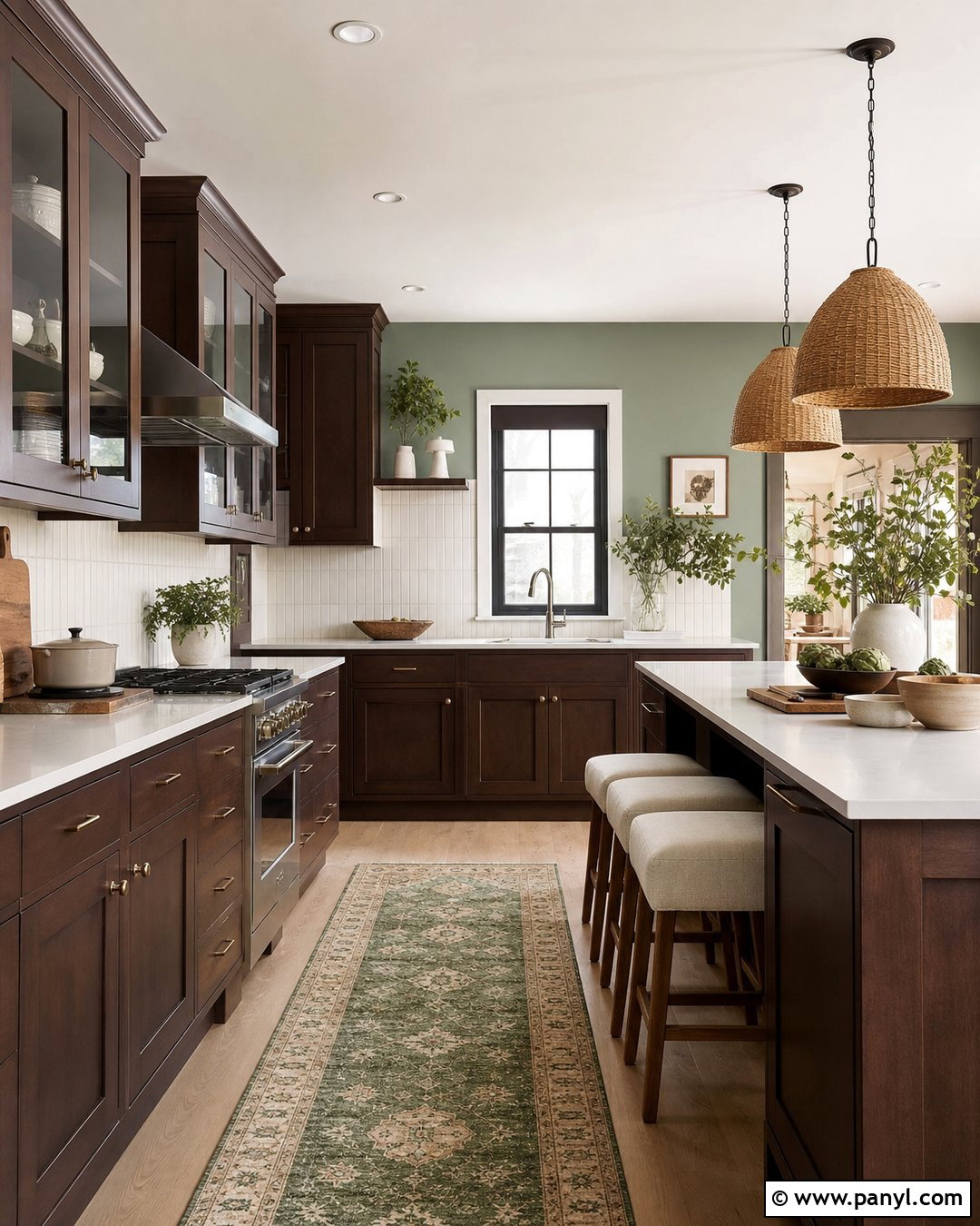 Eucalyptus Green Walls With Dark Cherry Cabinets - 20 Dark Cherry Kitchen Cabinets Wall Color Ideas