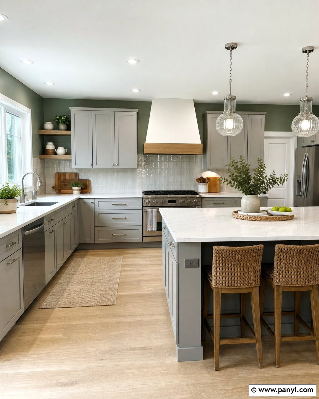 Eucalyptus Green Walls With Grey Kitchen Cabinets - 30 Grey Kitchen Cabinets Wall Color Ideas