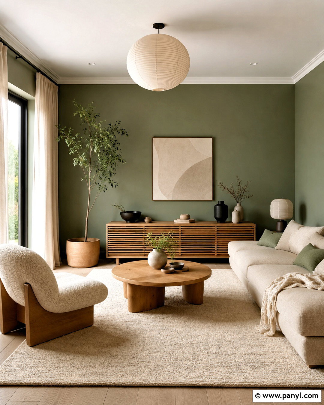Eucalyptus Green Walls With Japandi Furniture - 20 living room with green walls