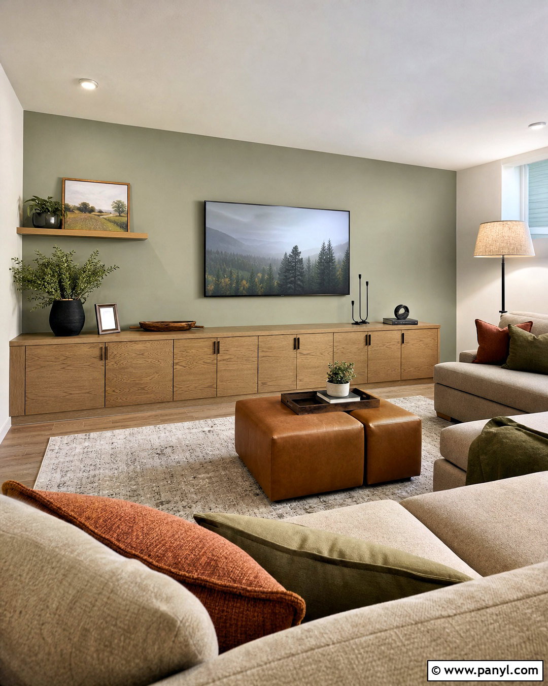 Evergreen Fog Basement Media Wall - 20 evergreen fog accent wall ideas
