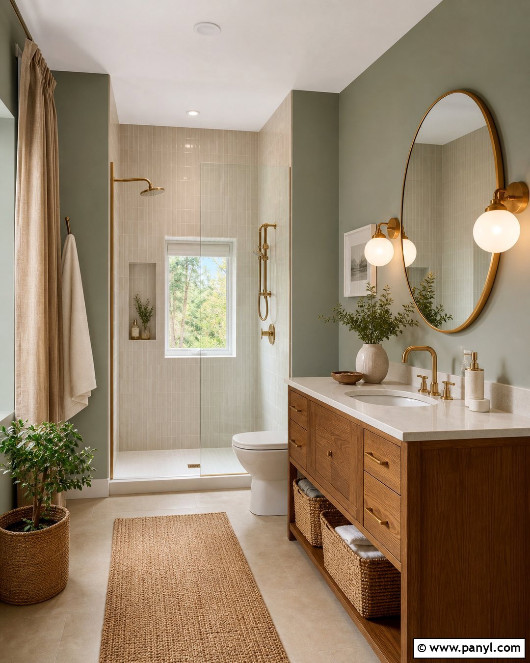 Evergreen Fog Bathroom With Cream Tile - 30 Evergreen Fog Sherwin Williams Bathroom Ideas