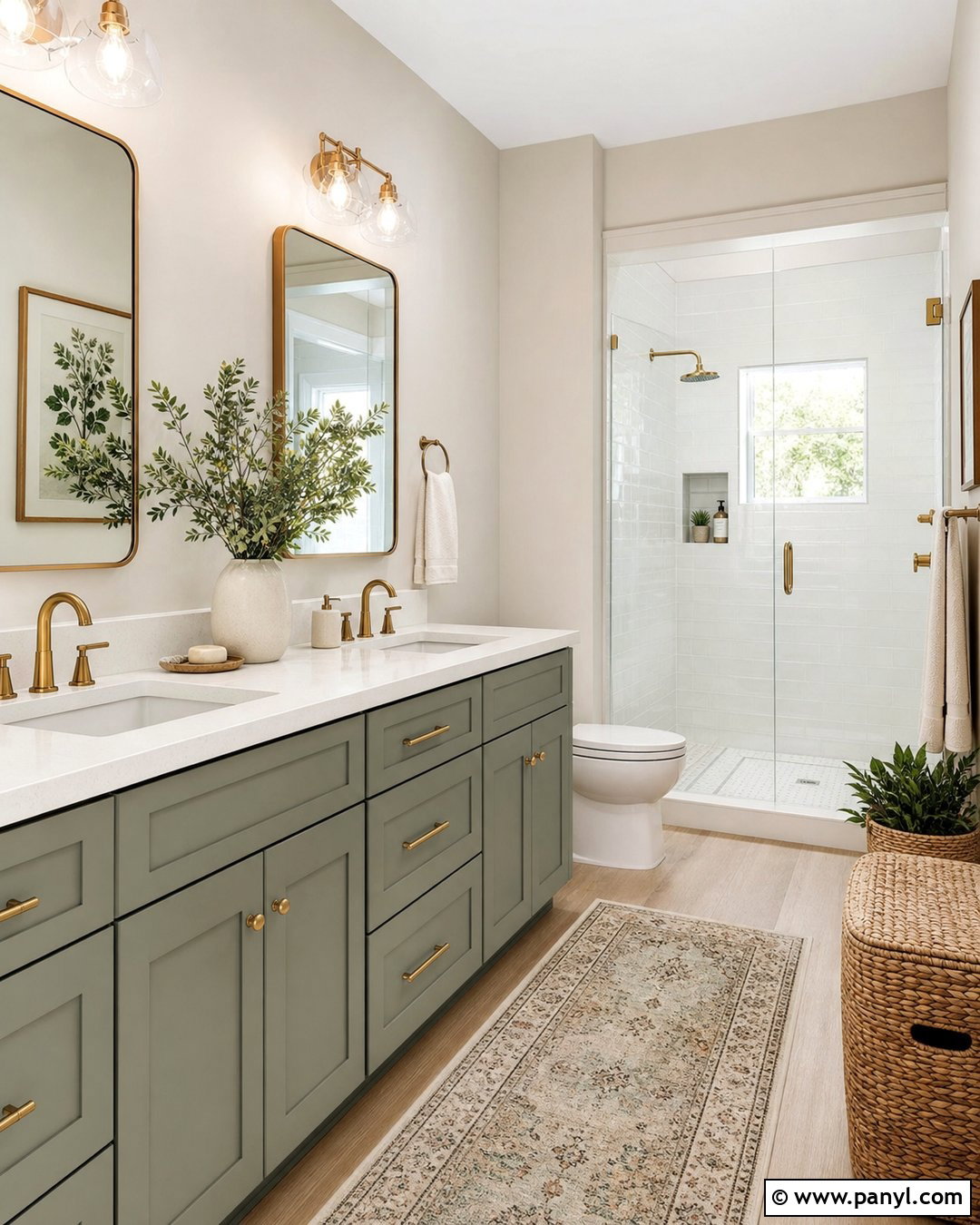 Evergreen Fog Bathroom With Green Vanity - 30 Evergreen Fog Sherwin Williams Bathroom Ideas