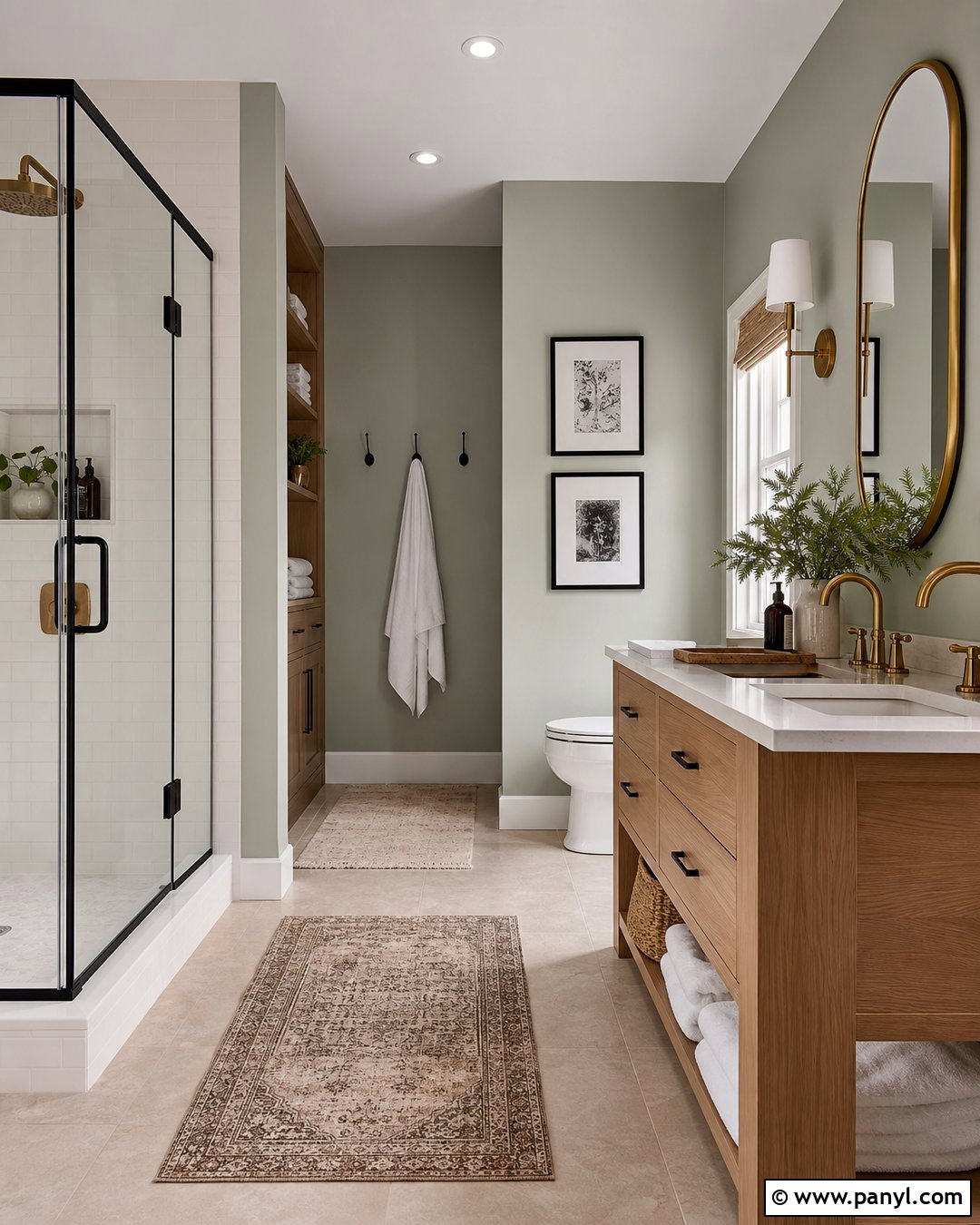 Evergreen Fog Bathroom With Mixed Metals - 30 Evergreen Fog Sherwin Williams Bathroom Ideas