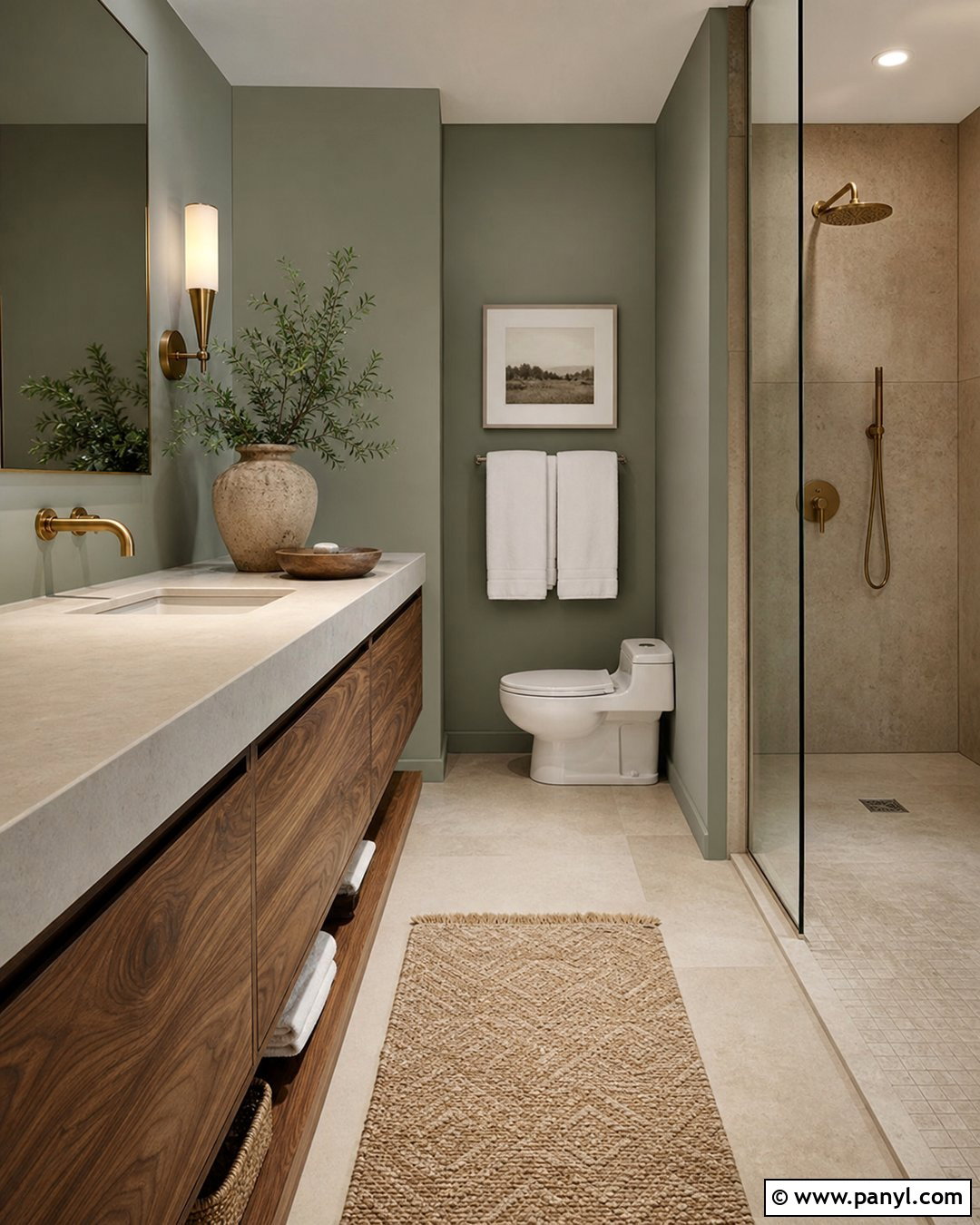 Evergreen Fog Bathroom With Natural Stone - 30 Evergreen Fog Sherwin Williams Bathroom Ideas