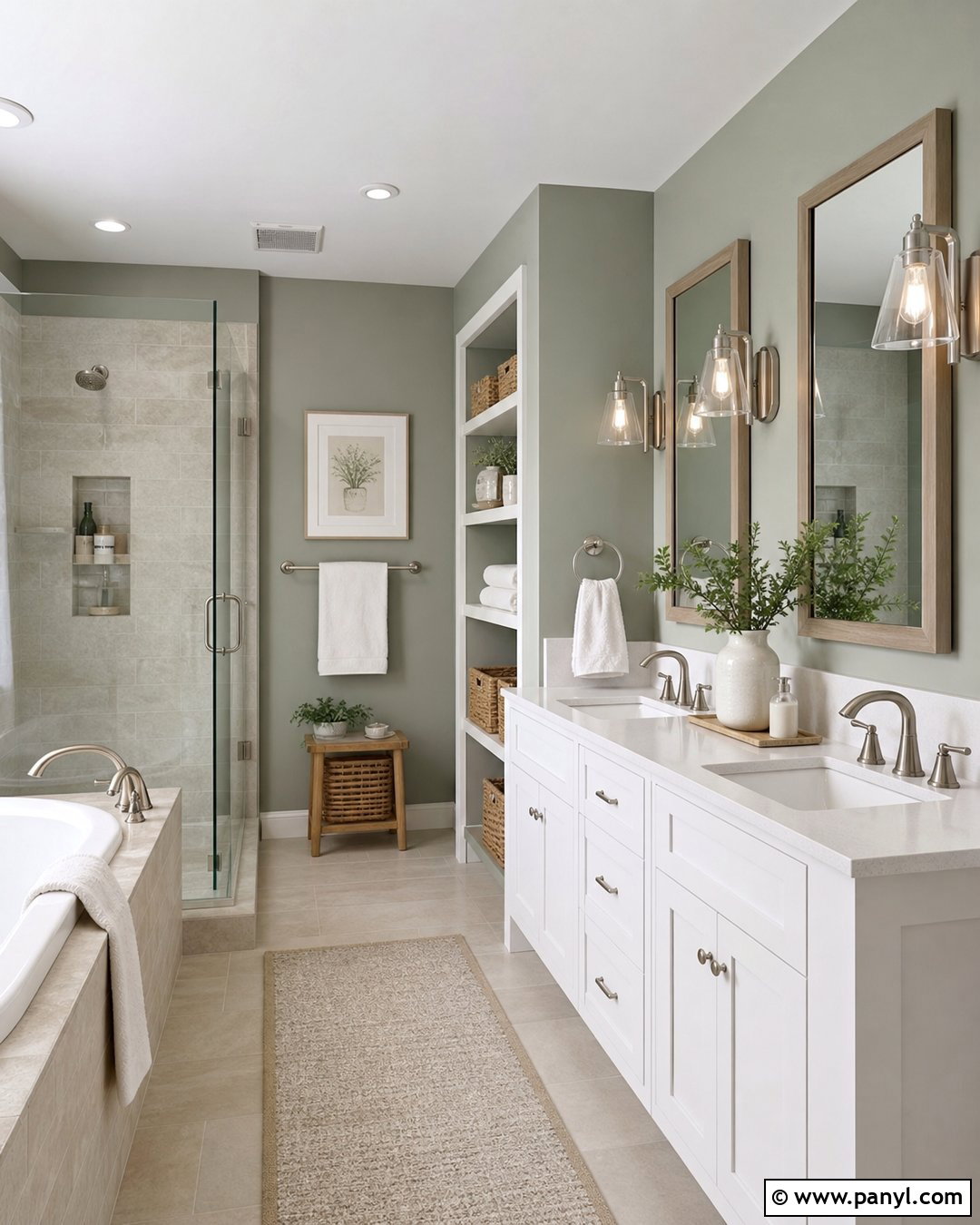 Evergreen Fog Bathroom With White Vanity - 30 Evergreen Fog Sherwin Williams Bathroom Ideas