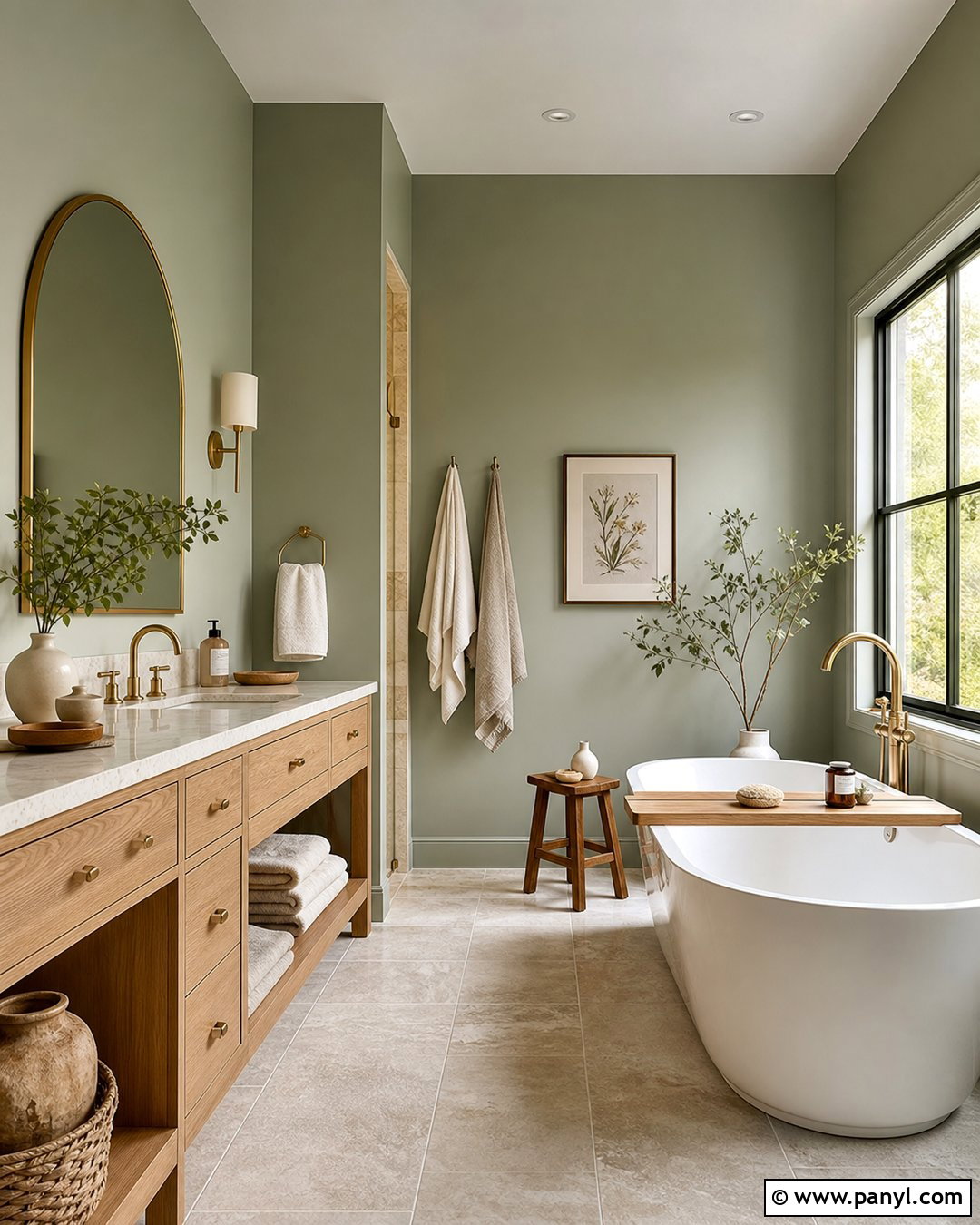 Evergreen Fog Bathroom With Wood Vanity - 30 Evergreen Fog Sherwin Williams Bathroom Ideas