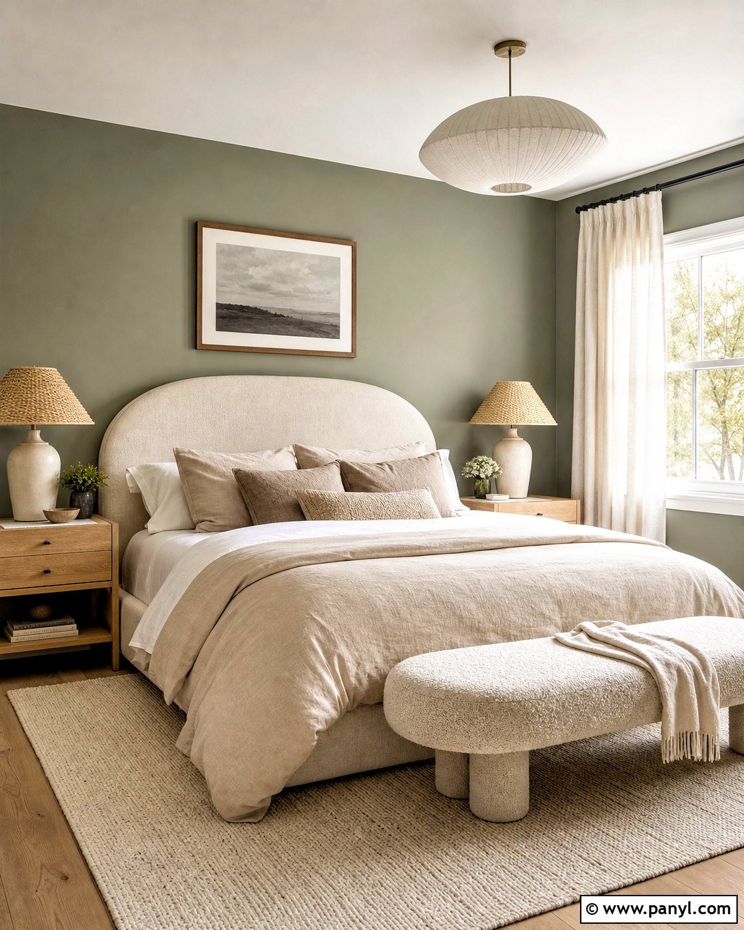 Evergreen Fog Bedroom With Beige Bedding - 20 evergreen fog sherwin williams bedroom ideas