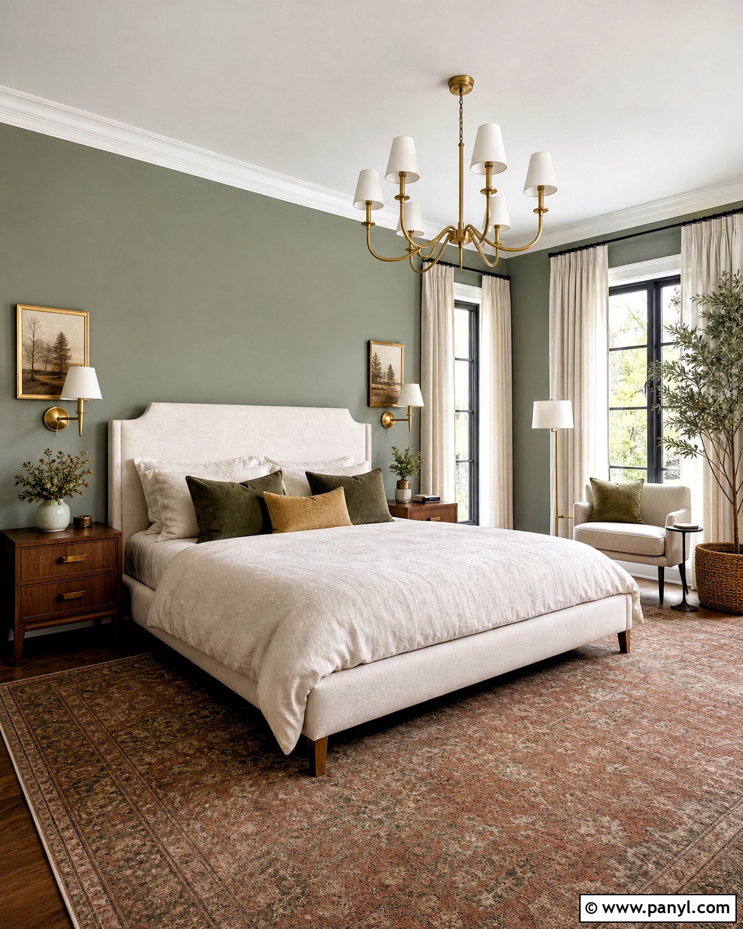 Evergreen Fog Bedroom With Brass Accents - 20 evergreen fog sherwin williams bedroom ideas