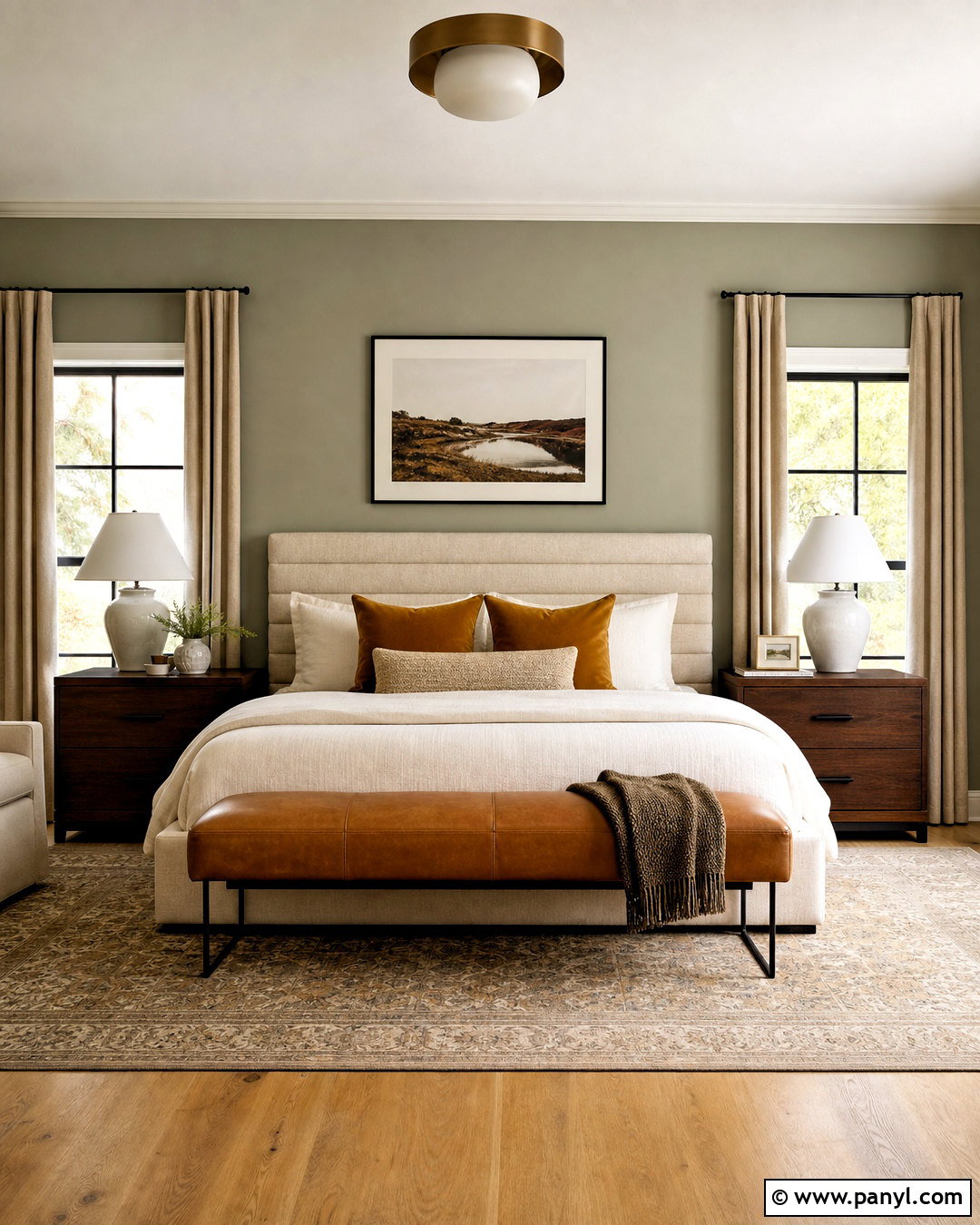 Evergreen Fog Bedroom With Mustard Gold Accents - 20 evergreen fog sherwin williams bedroom ideas