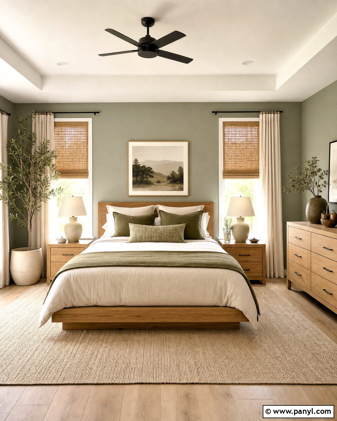 Evergreen Fog Bedroom With Natural Oak Furniture - 20 evergreen fog sherwin williams bedroom ideas