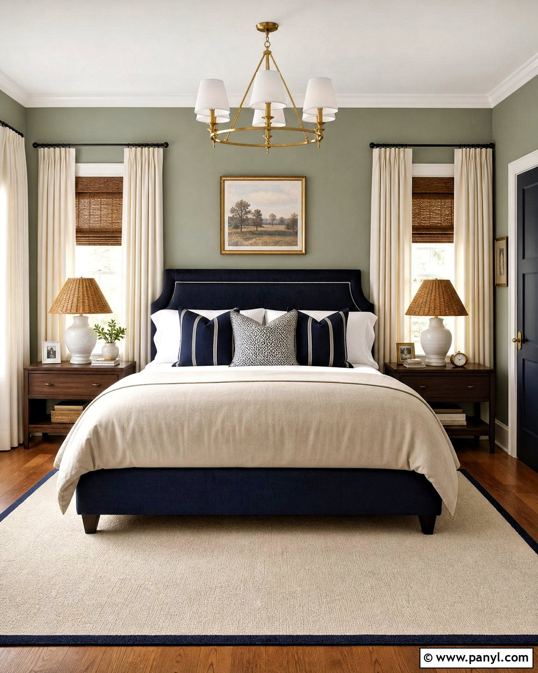 Evergreen Fog Bedroom With Navy Blue Accents - 20 evergreen fog sherwin williams bedroom ideas