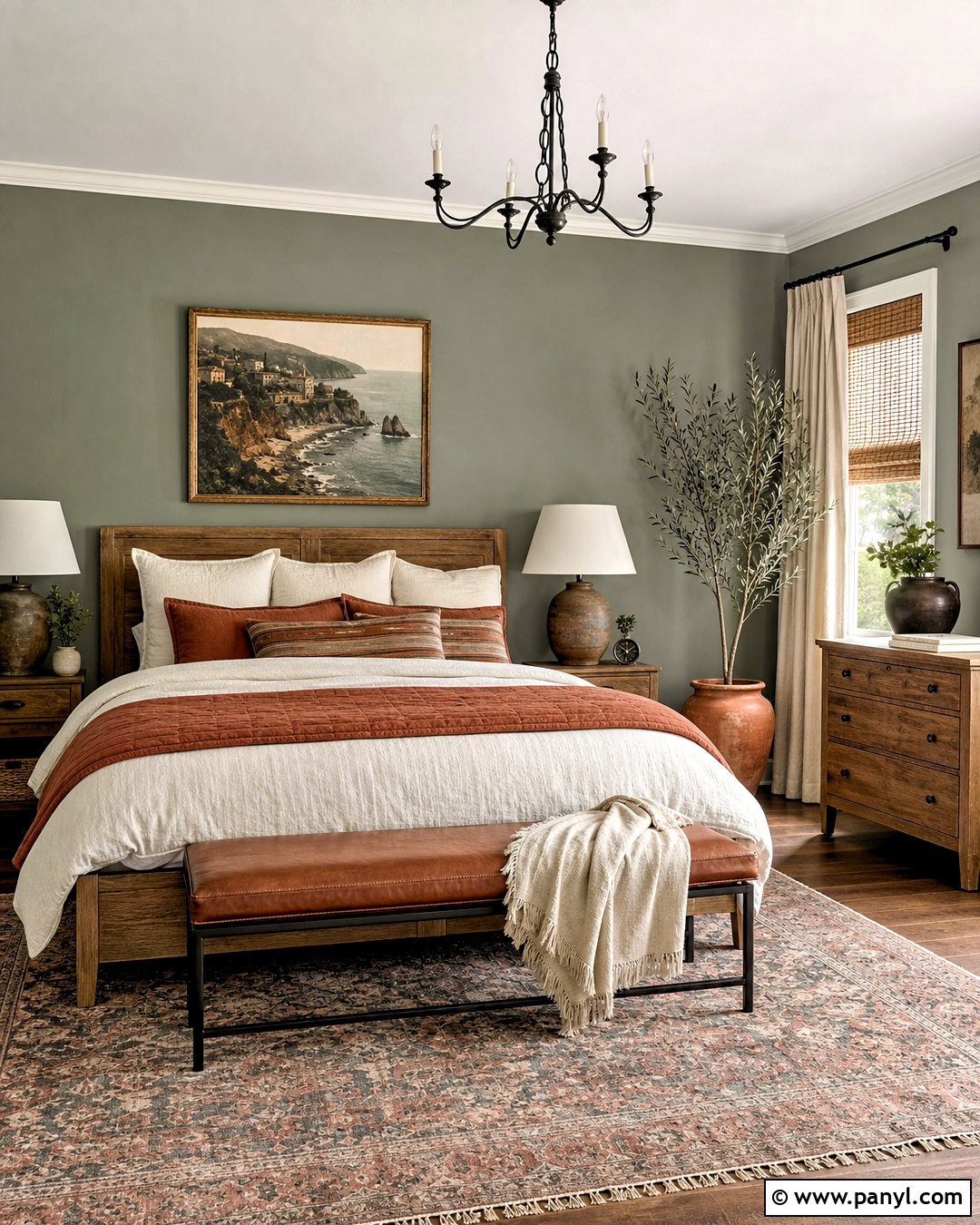 Evergreen Fog Bedroom With Terracotta Accents - 20 evergreen fog sherwin williams bedroom ideas