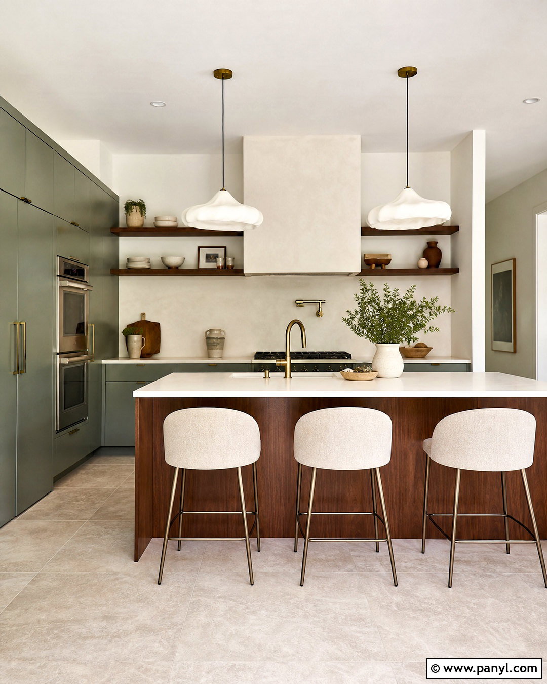 Evergreen Fog Cabinets With Walnut Accents - 20 evergreen fog sherwin williams cabinets
