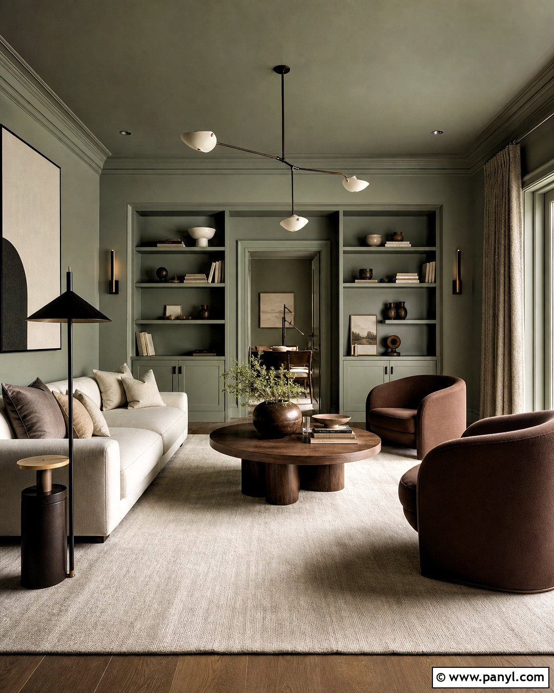 Evergreen Fog Color Drenched Living Room - 20 evergreen fog living room ideas