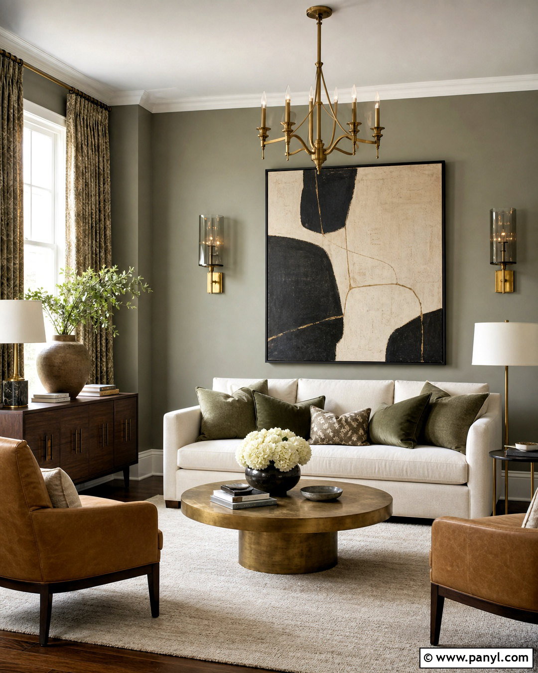 Evergreen Fog Living Room With Brass Accents - 20 evergreen fog living room ideas