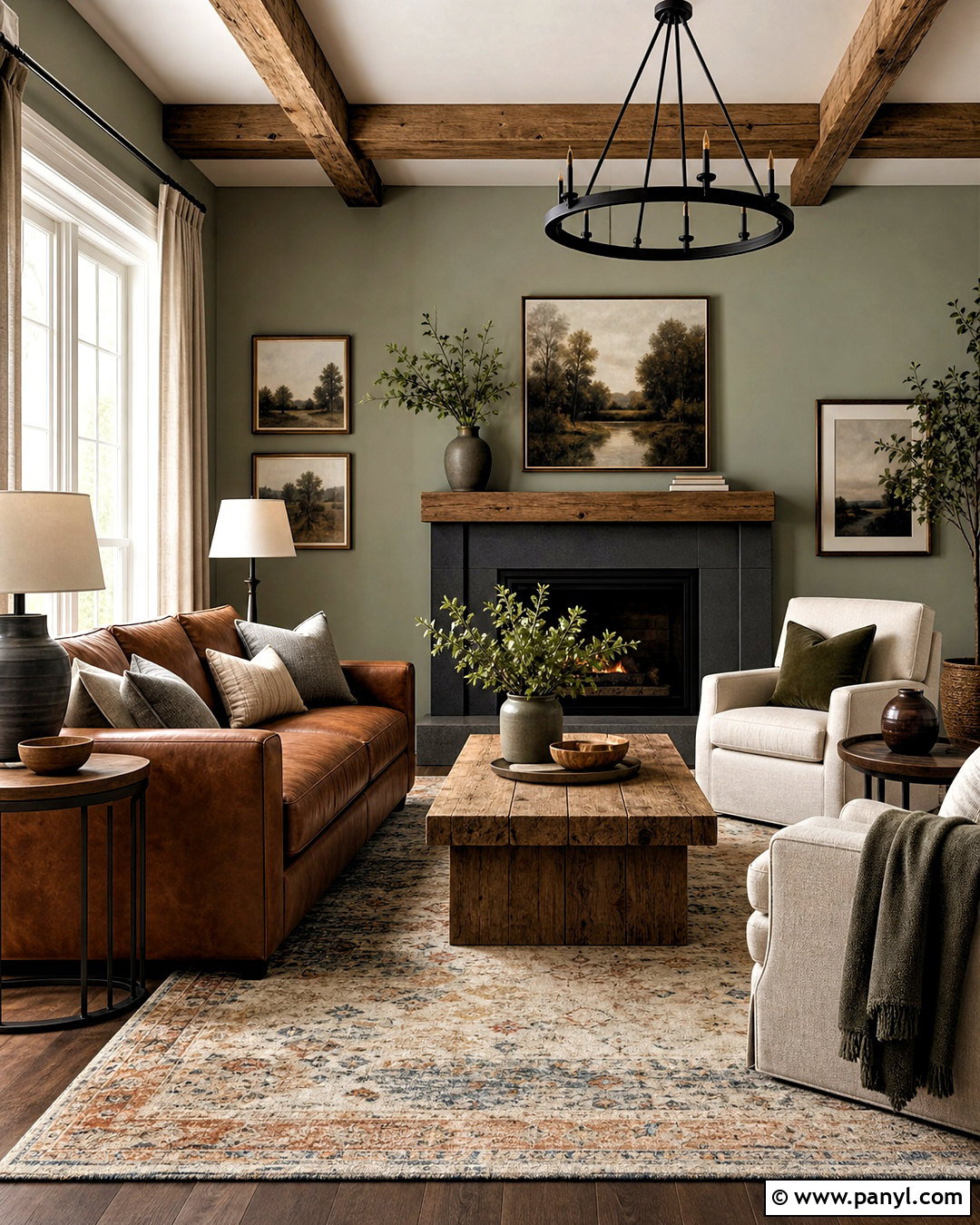 Evergreen Fog Living Room With Leather Sofa - 20 evergreen fog living room ideas