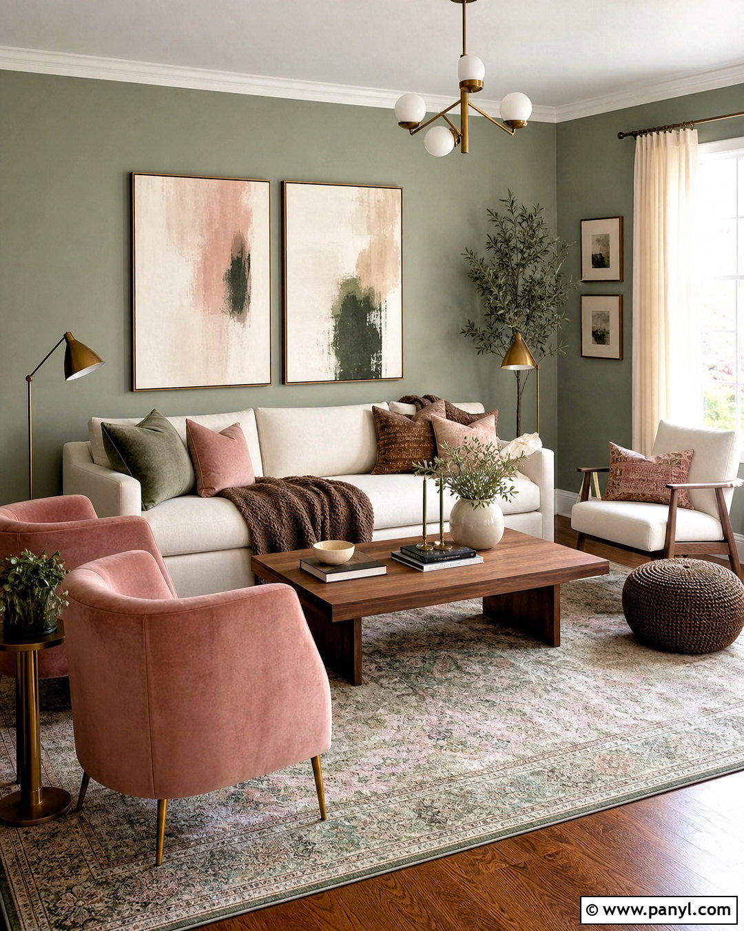 Evergreen Fog Living Room With Soft Pink Accents - 20 evergreen fog living room ideas