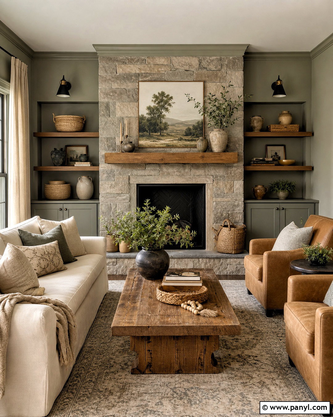 Evergreen Fog Living Room With Stone Fireplace - 20 evergreen fog living room ideas