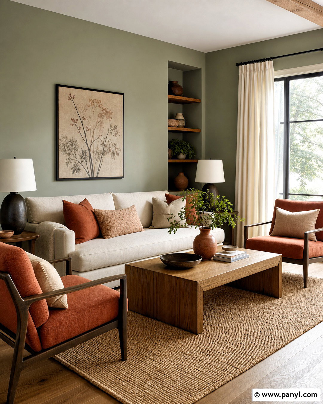 Evergreen Fog Living Room With Terracotta Accents - 20 evergreen fog living room ideas