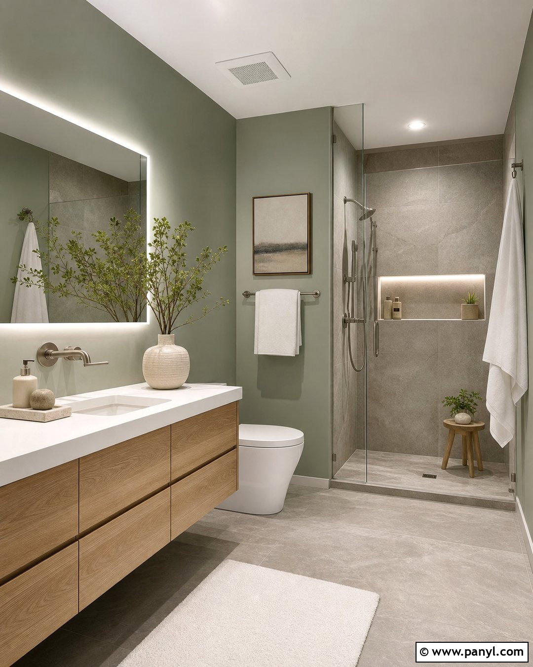 Evergreen Fog Modern Bathroom - 30 Evergreen Fog Sherwin Williams Bathroom Ideas