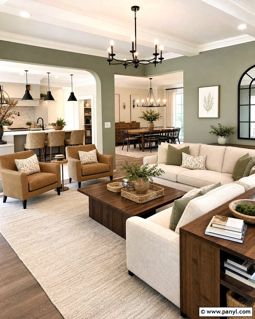 Evergreen Fog Open Concept Living Room - 20 evergreen fog living room ideas